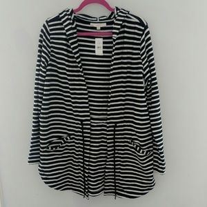 Loft B&W striped sweater jacket w/ hoodie sz L NWT